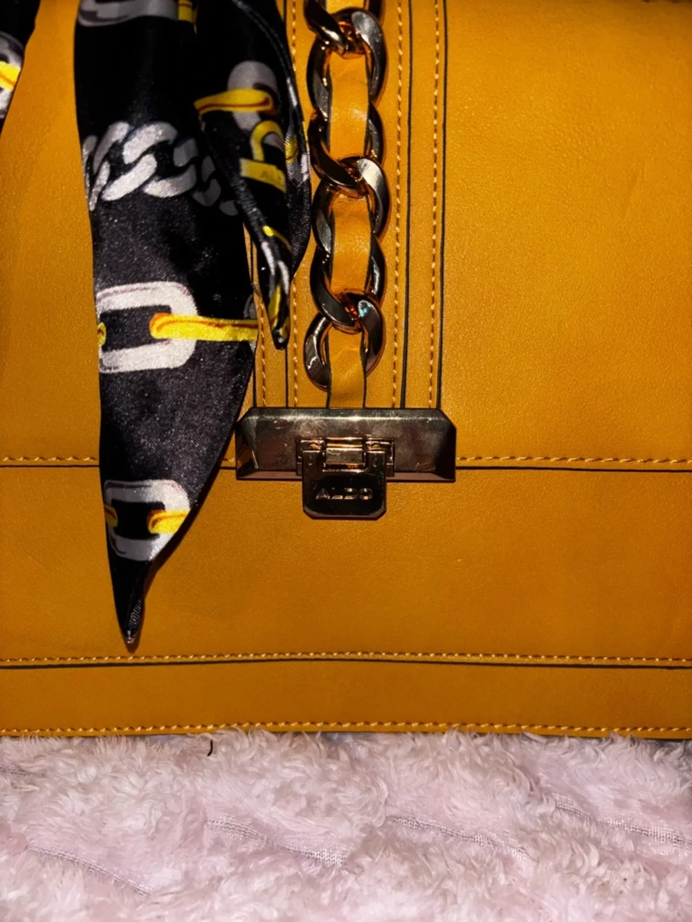 Aldo Mustard Yellow Top-Handle Women’s Bag with Chain Accent